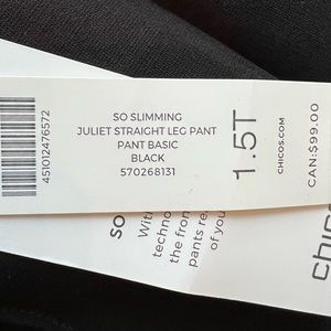 Chicos Juliette TALL full length straight leg pants, NWT SIZE 1.5.